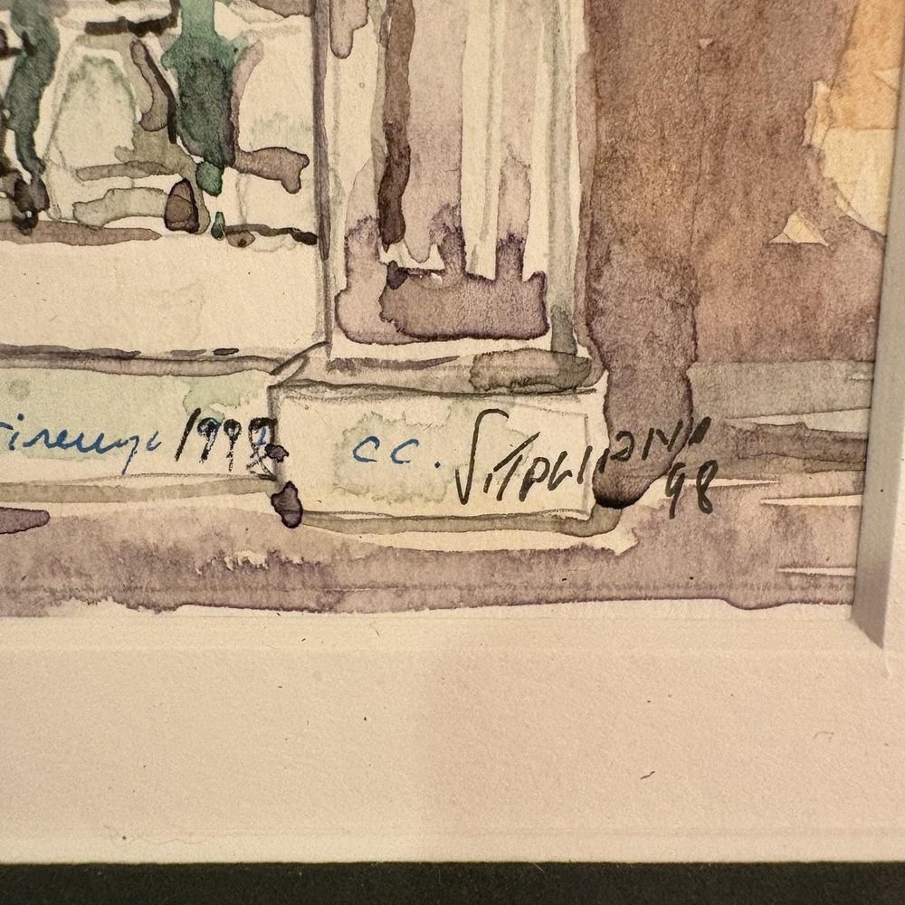 Watercolor‎ Florence 1998 Villa Door Signed By Artist See Signature Beige Green - Picture 12 of 16